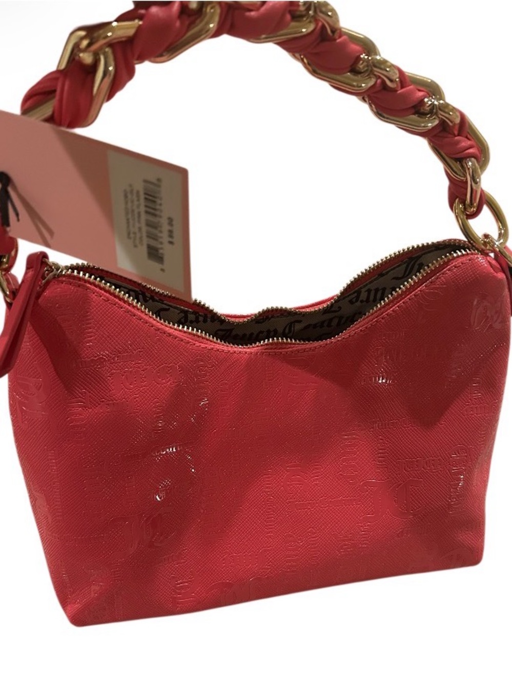 Juicy Couture pink faux Patent Leather Shoulder Bag with Chain Detail
